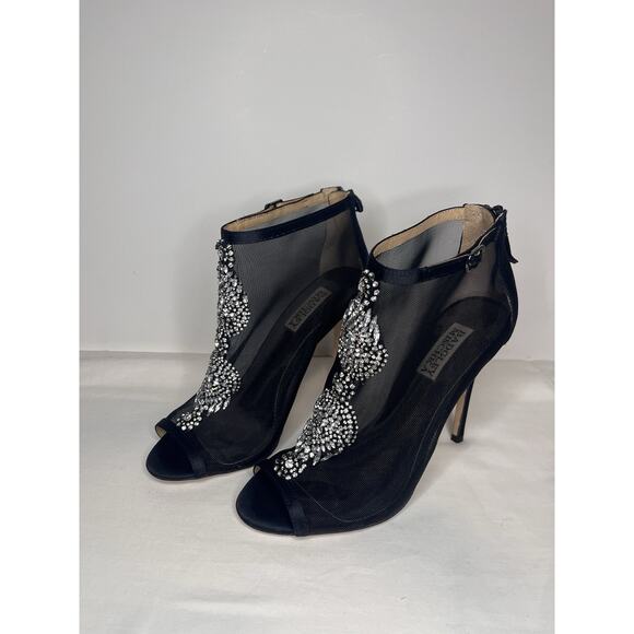 Badgley Mischka Heels Size 7.5 Black Mesh Embellished Evening - Picture 1 of 7
